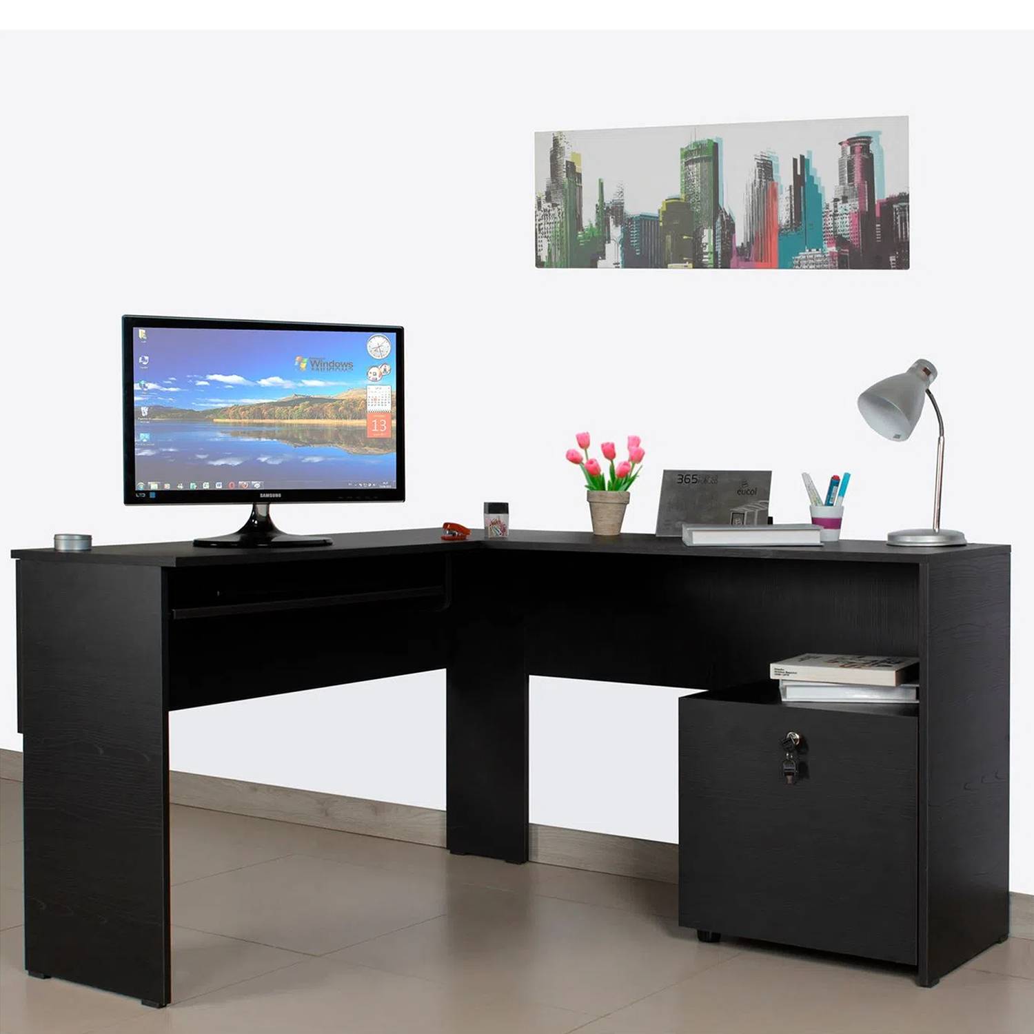 Estacion de Trabajo en L Lisse Wengue 120.9x73cm sin Cajones - Escritorios | Bylmo