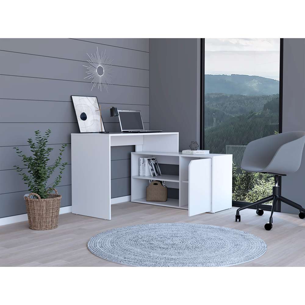 Escritorio en L Rennes Blanco 116 cm con Entrepaños y Puerta - Escritorios y Archivadores | Bylmo
