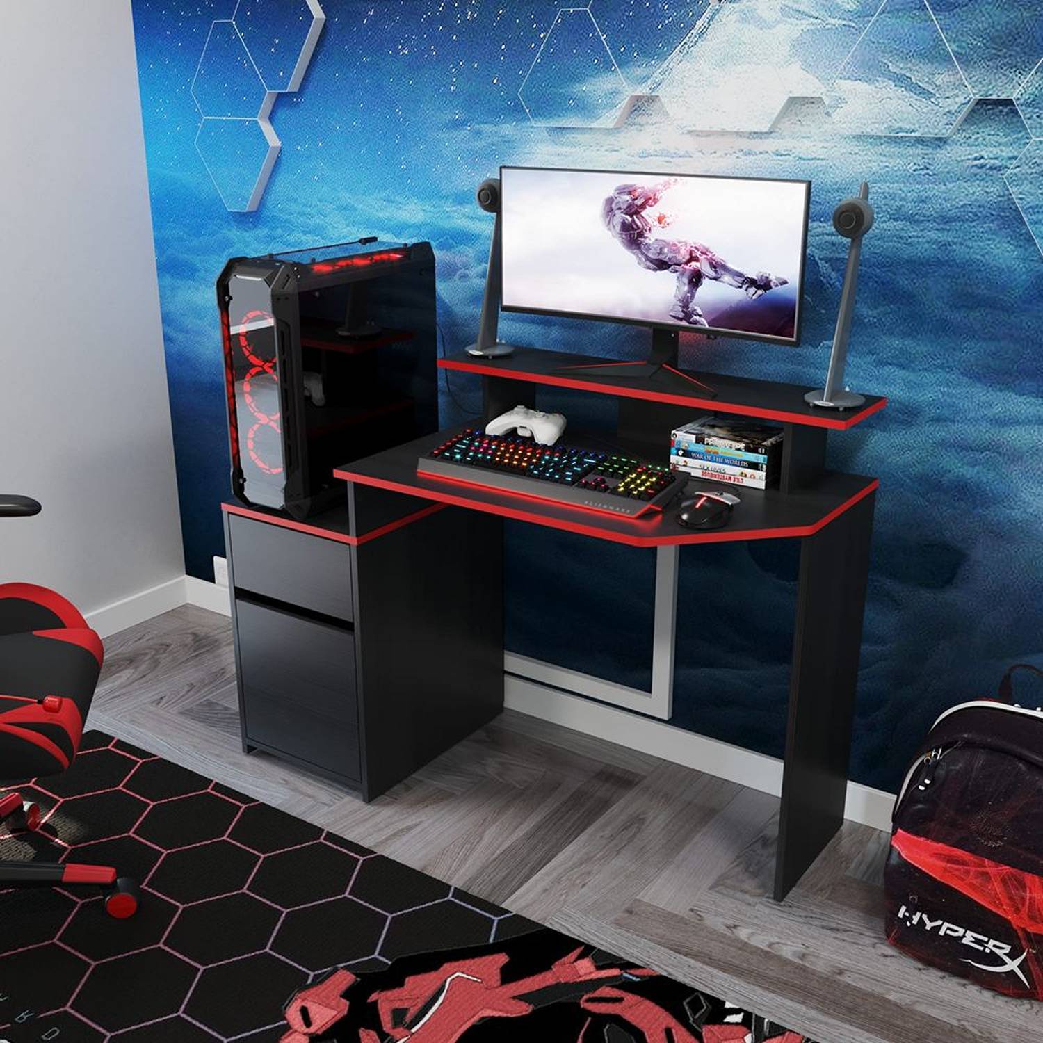 Escritorio Gamer Cora 120cm 1 cajón 1 puerta - Wengue - Escritorios | Bylmo