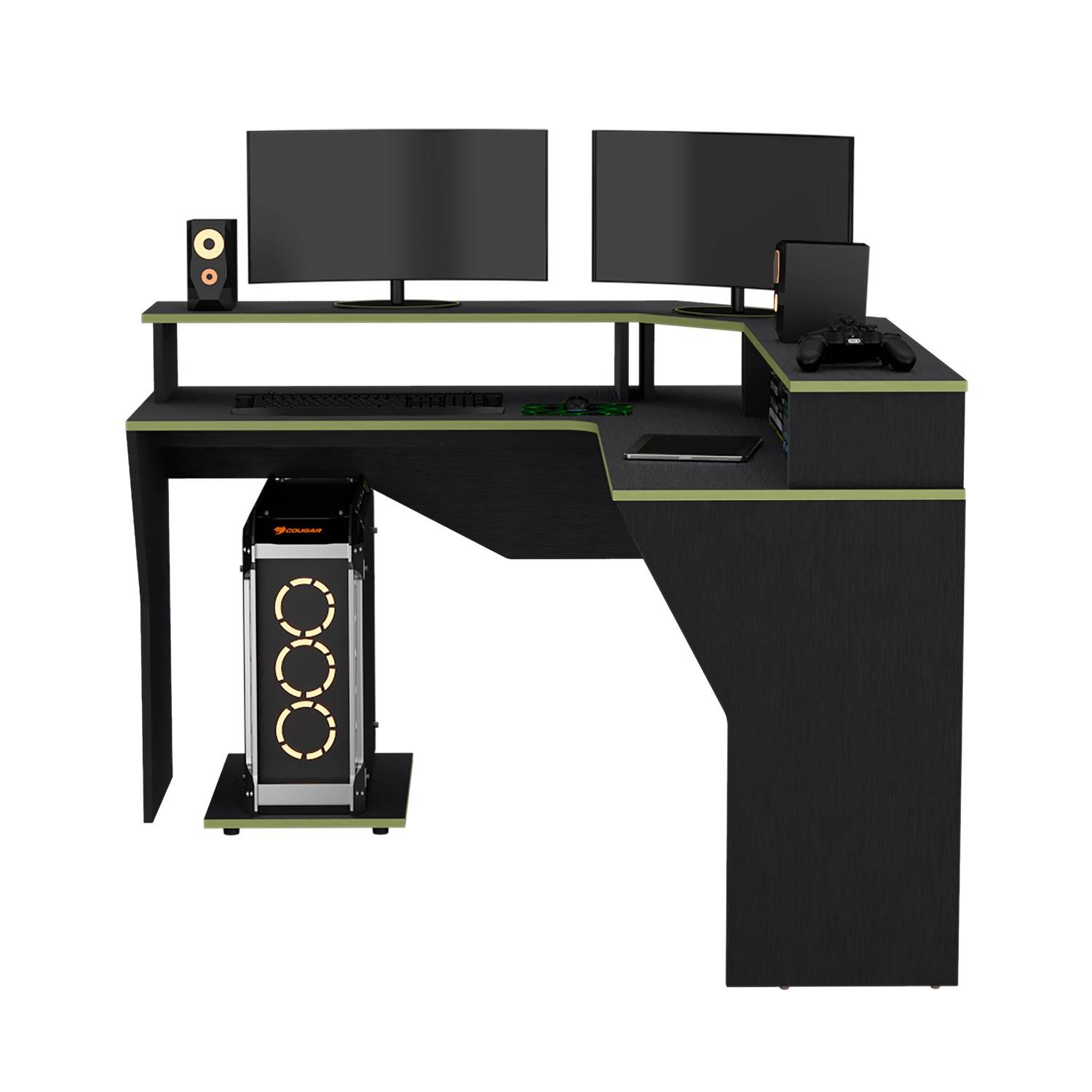 Escritorio Gamer Guma Wengue 128 cm En L Con Entrepaño para Pantalla - Escritorios | Bylmo