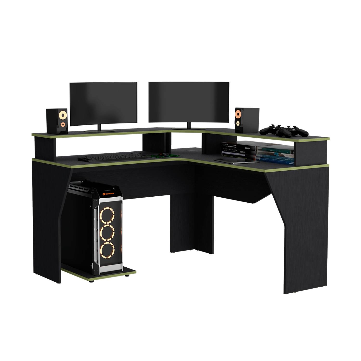 Escritorio Gamer Guma Wengue 128 cm En L Con Entrepaño para Pantalla - Escritorios | Bylmo