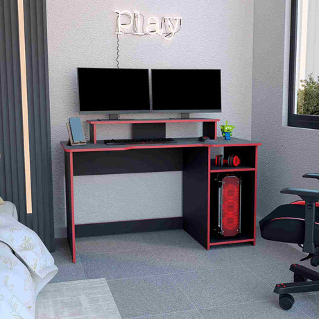 Escritorio Gamer Huni Wengue 136 cm con Entrepaño para Pantalla y Luz Led - Escritorios | Bylmo