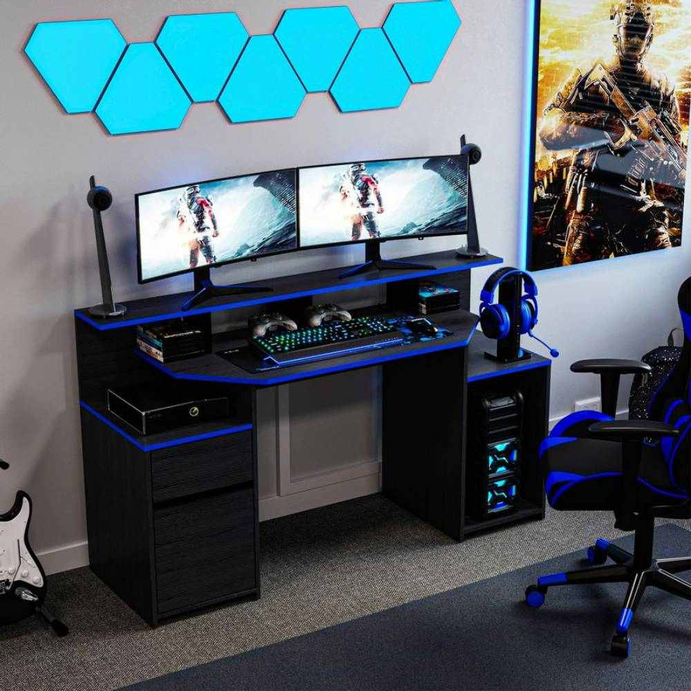 Escritorio Gamer Max Wengue 150 cm con Cajón, Puerta y Entrepaños - Escritorios y Archivadores | Bylmo