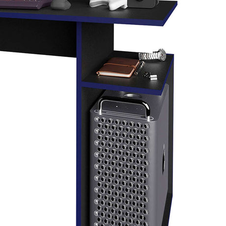 Escritorio Gamer Osaka Negro 120 cm con Bordes Azules y con Entrepaños - Escritorios | Bylmo