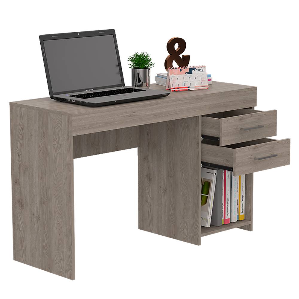 Escritorio Ibare Z Ceniza 120x75cm Con Dos Cajones y con Organizador de Libros - Escritorios y Archivadores | Bylmo
