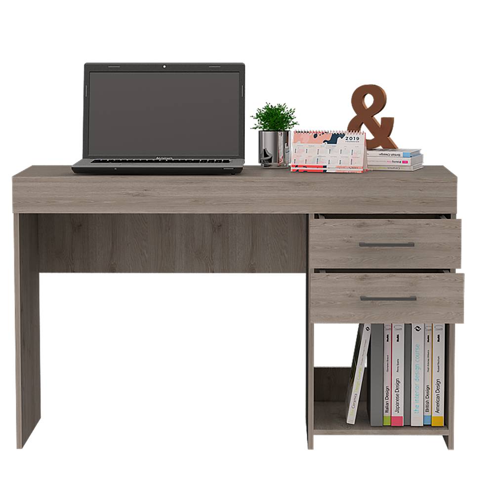 Escritorio Ibare Z Ceniza 120x75cm Con Dos Cajones y con Organizador de Libros - Escritorios y Archivadores | Bylmo