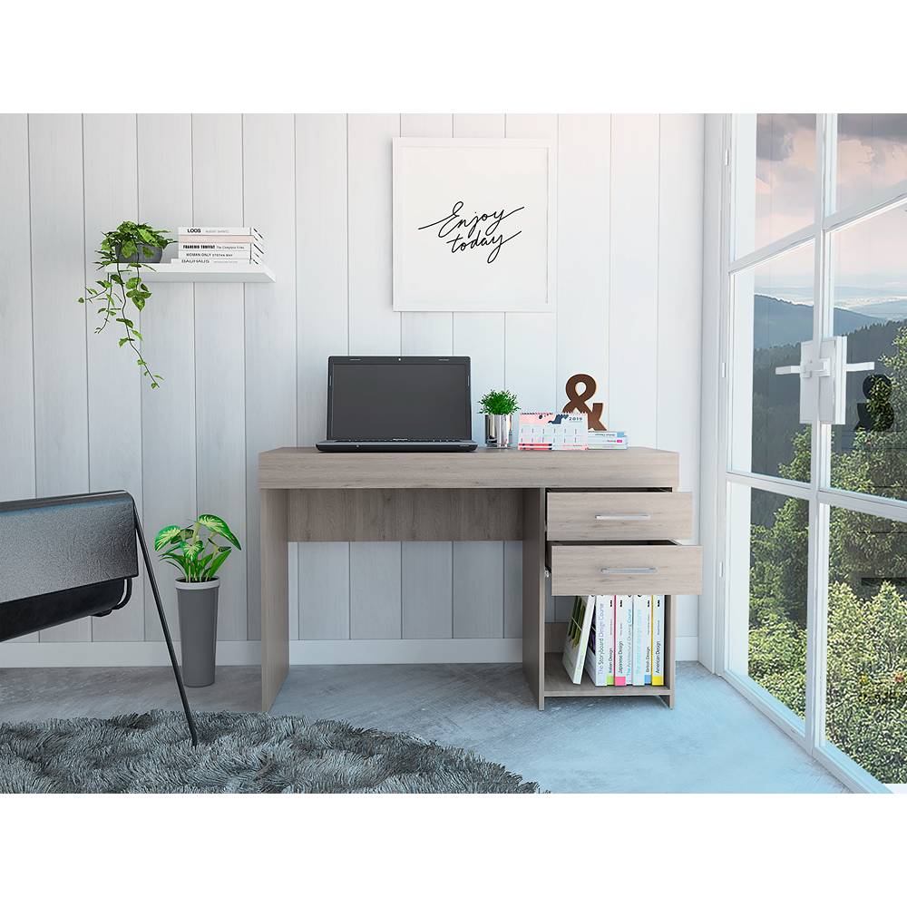 Escritorio Ibare Z Ceniza 120x75cm Con Dos Cajones y con Organizador de Libros - Escritorios y Archivadores | Bylmo