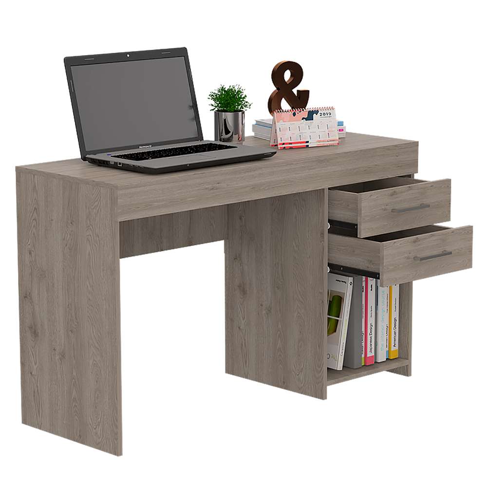 Escritorio Ibare Ceniza 120x75cm Con Dos Cajones y con Organizador de Libros - Escritorios y Archivadores | Bylmo