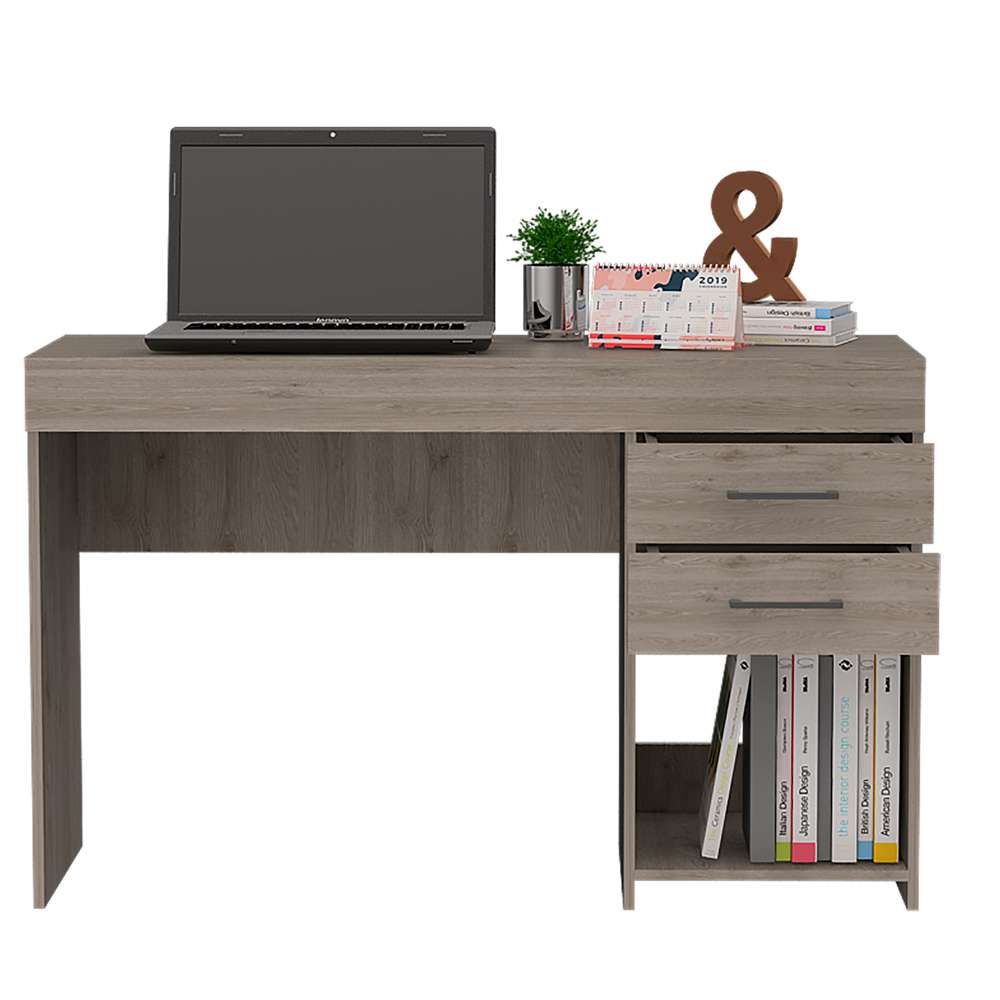 Escritorio Ibare Ceniza 120x75cm Con Dos Cajones y con Organizador de Libros - Escritorios y Archivadores | Bylmo