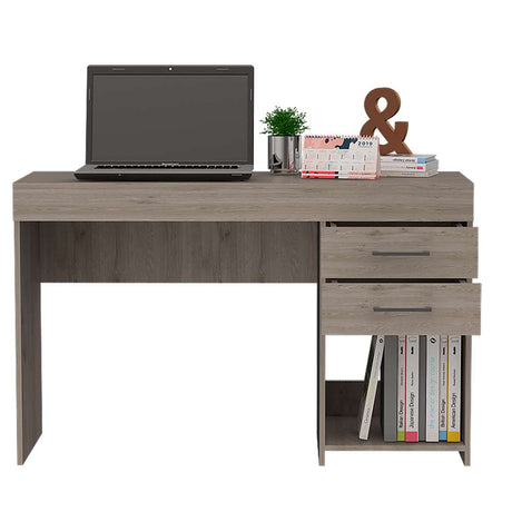 Escritorio Ibare Ceniza 120x75cm Con Dos Cajones y con Organizador de Libros - Escritorios y Archivadores | Bylmo