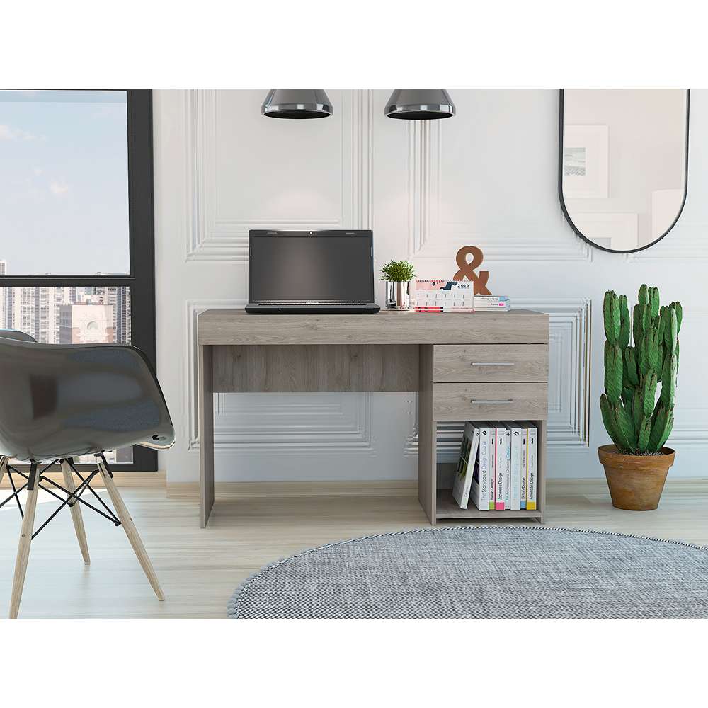 Escritorio Ibare Ceniza 120x75cm Con Dos Cajones y con Organizador de Libros - Escritorios y Archivadores | Bylmo