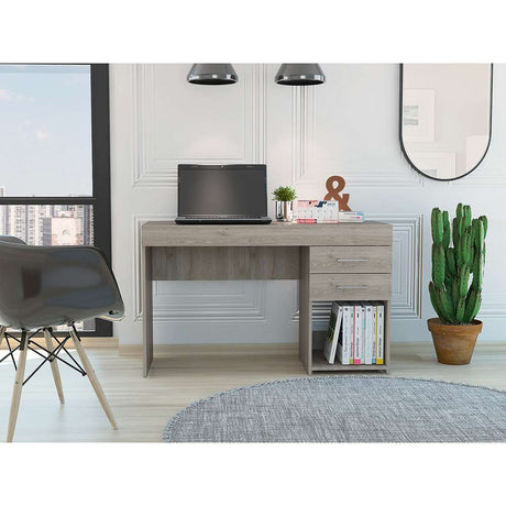 Escritorio Ibare Ceniza 120x75cm Con Dos Cajones y con Organizador de Libros - Escritorios y Archivadores | Bylmo