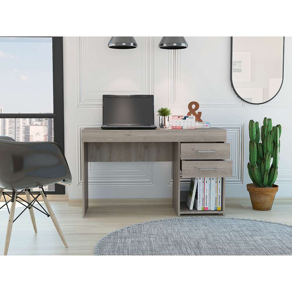 Escritorio Ibare Ceniza 120x75cm Con Dos Cajones y con Organizador de Libros - Escritorios y Archivadores | Bylmo