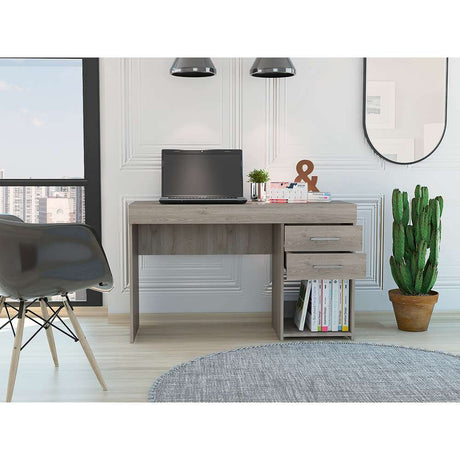 Escritorio Ibare Ceniza 120x75cm Con Dos Cajones y con Organizador de Libros - Escritorios y Archivadores | Bylmo