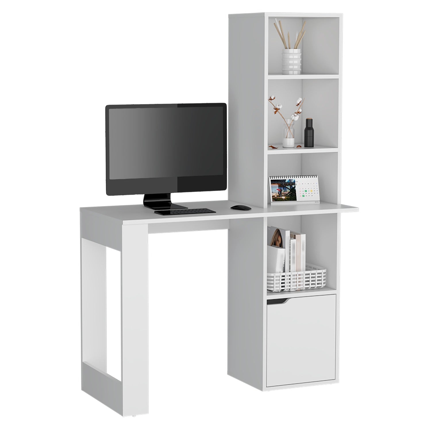 Escritorio Iowa Blanco 99x148cm sin Cajones y con Organizador de Libros - Escritorios | Bylmo