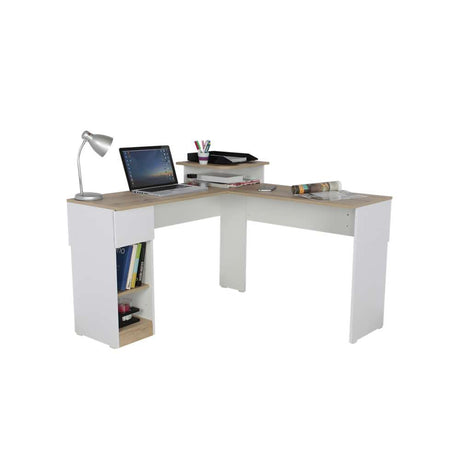 Escritorio en L Duna y Blanco 120.9x86.6cm sin Cajones y con Organizador de Libros - Escritorios y Archivadores | Bylmo