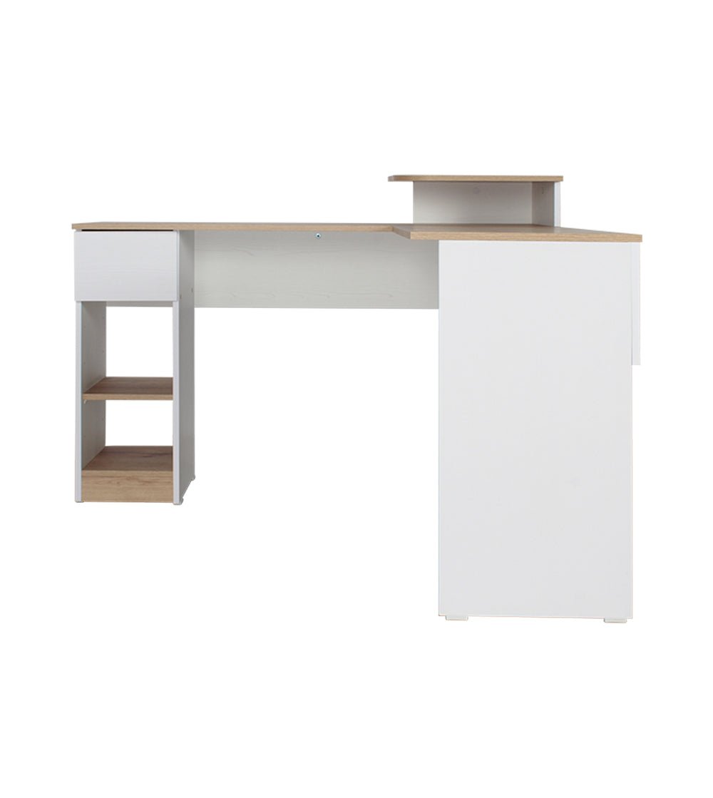 Escritorio en L Duna y Blanco 120.9x86.6cm sin Cajones y con Organizador de Libros - Escritorios y Archivadores | Bylmo