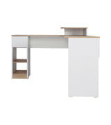 Escritorio en L Duna y Blanco 120.9x86.6cm sin Cajones y con Organizador de Libros - Escritorios y Archivadores | Bylmo