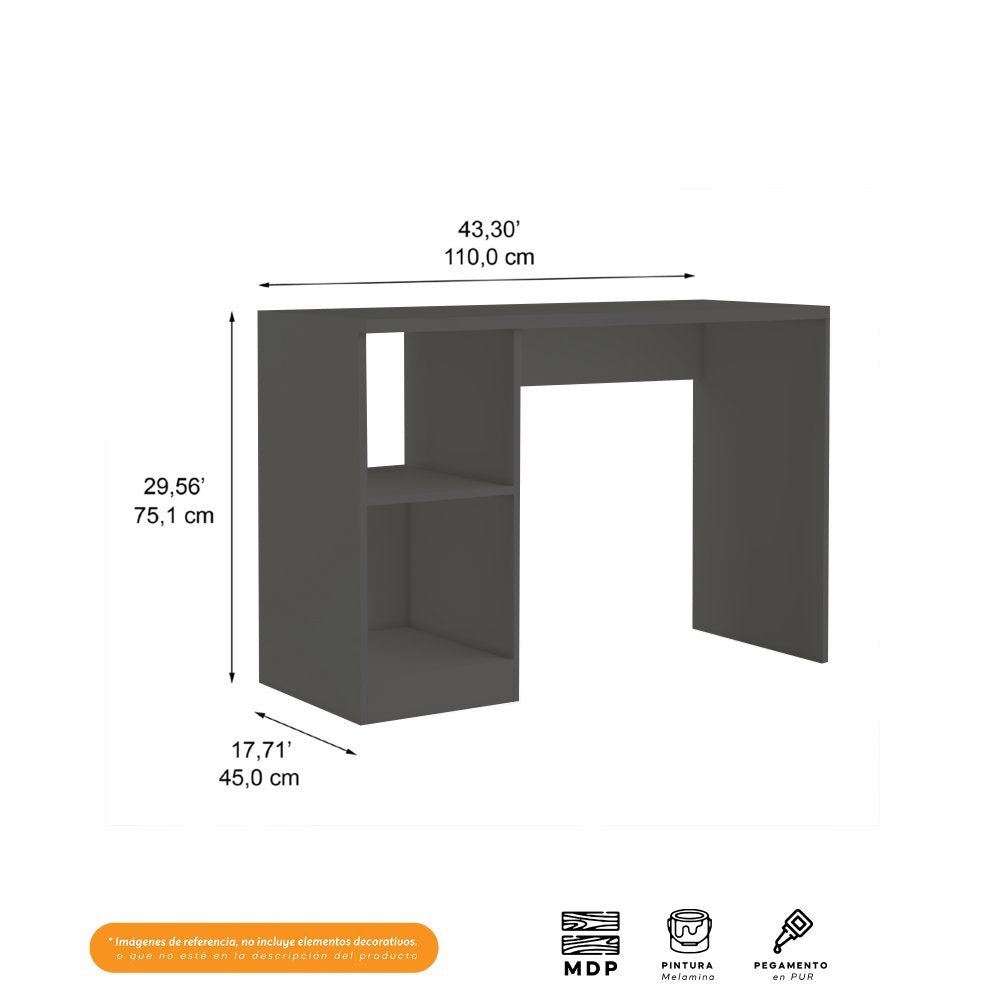 Escritorio Light Grafito 110 cm con Biblioteca - Escritorios y Archivadores | Bylmo
