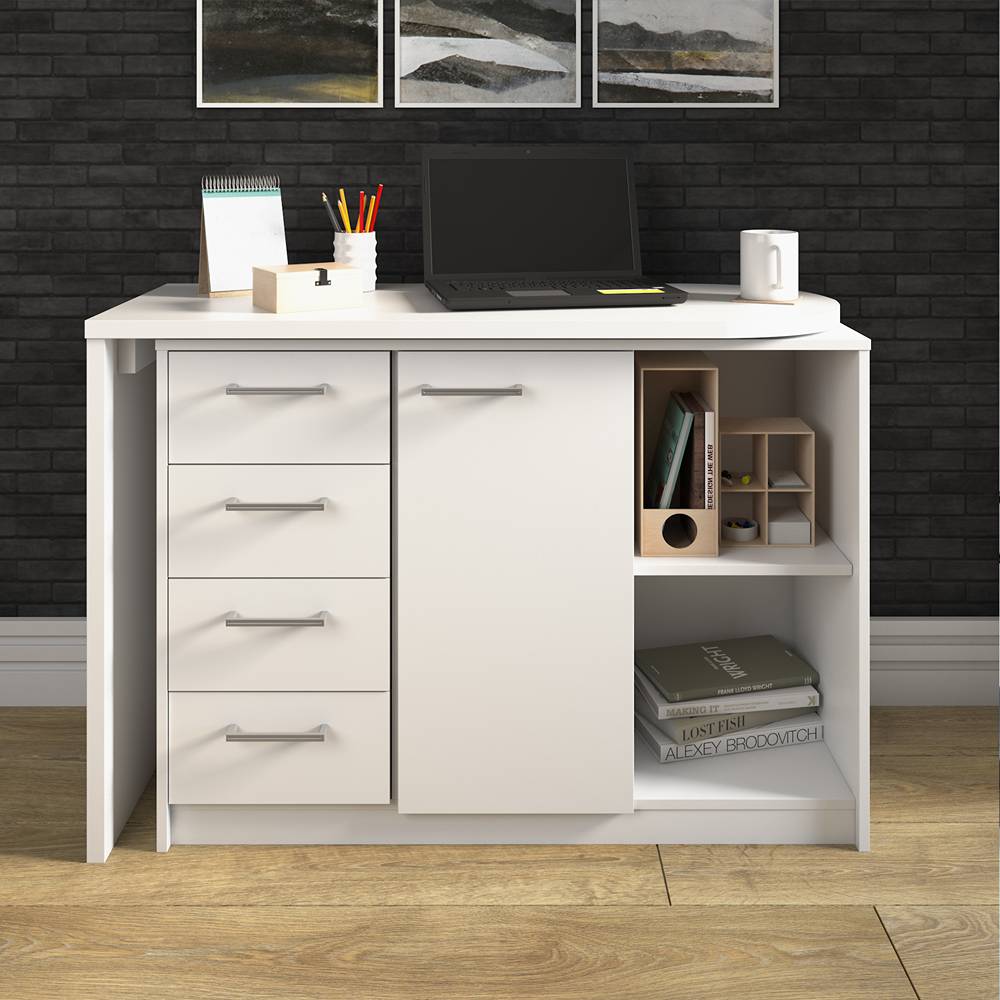 Escritorio en L Logan Blanco 100 cm Transformable, con Cajones y Entrepaños - Escritorios y Archivadores | Bylmo