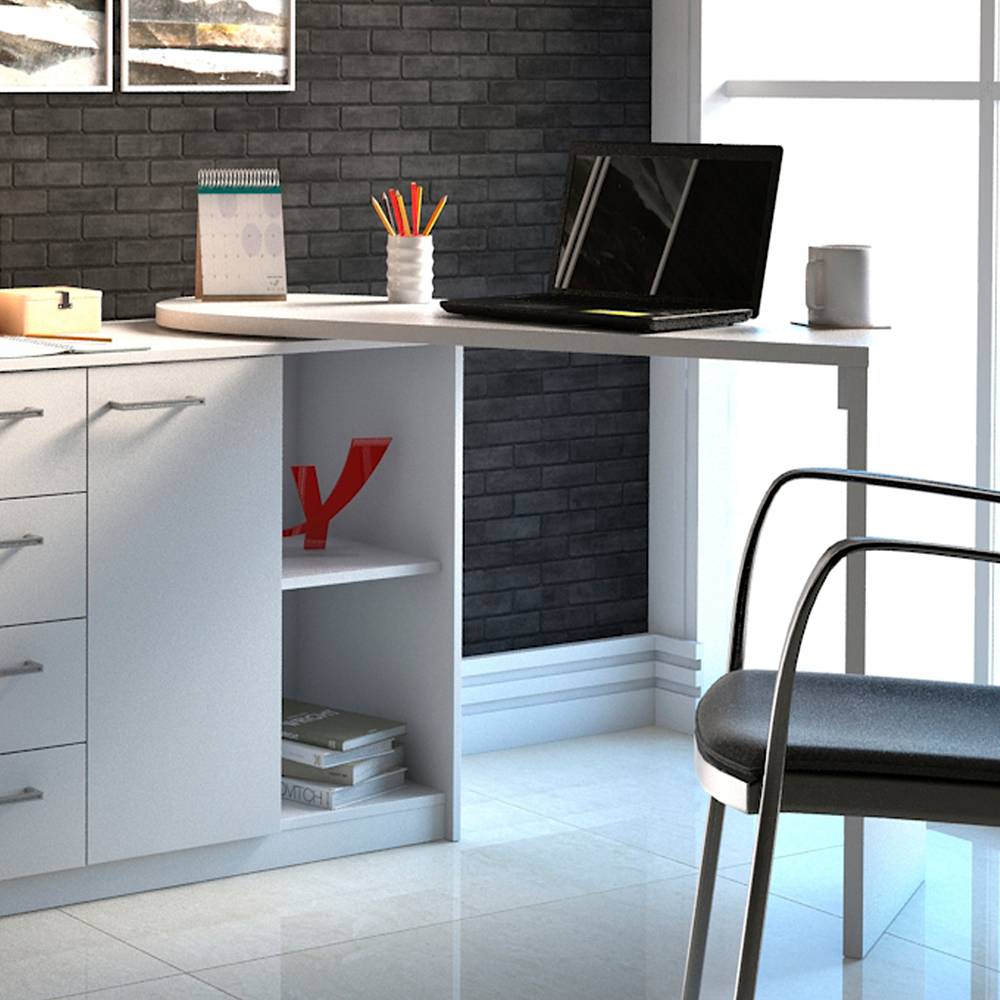 Escritorio en L Logan Blanco 100 cm Transformable, con Cajones y Entrepaños - Escritorios y Archivadores | Bylmo