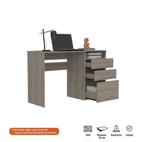 Escritorio Lucca Ceniza 121 cm x 75 cm con 1 Entrepaño, 2 Cajones y 1 Archivador Inferior - Escritorios | Bylmo