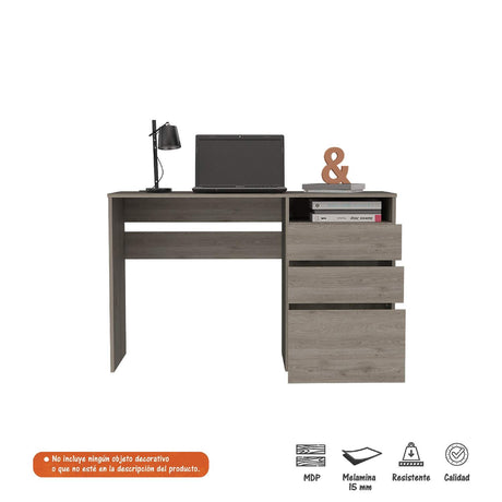 Escritorio Lucca Ceniza 121 cm x 75 cm con 1 Entrepaño, 2 Cajones y 1 Archivador Inferior - Escritorios | Bylmo