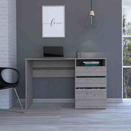 Escritorio Lucca Ceniza 121 cm x 75 cm con 1 Entrepaño, 2 Cajones y 1 Archivador Inferior - Escritorios | Bylmo