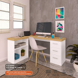 Escritorio en L Mali Avellana y Blanco 154x75cm Con Tres Cajones y con Organizador de Libros - Escritorios y Archivadores | Bylmo