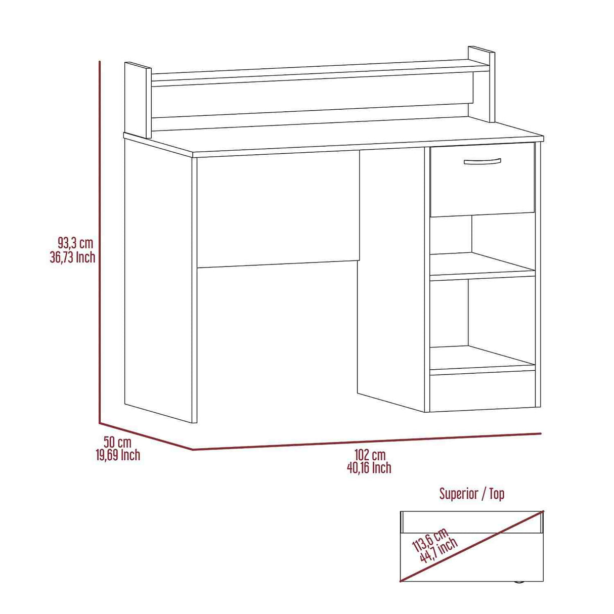 Escritorio Manaos Ceniza 102 cm con Un Cajón y Entrepaños - Escritorios | Bylmo