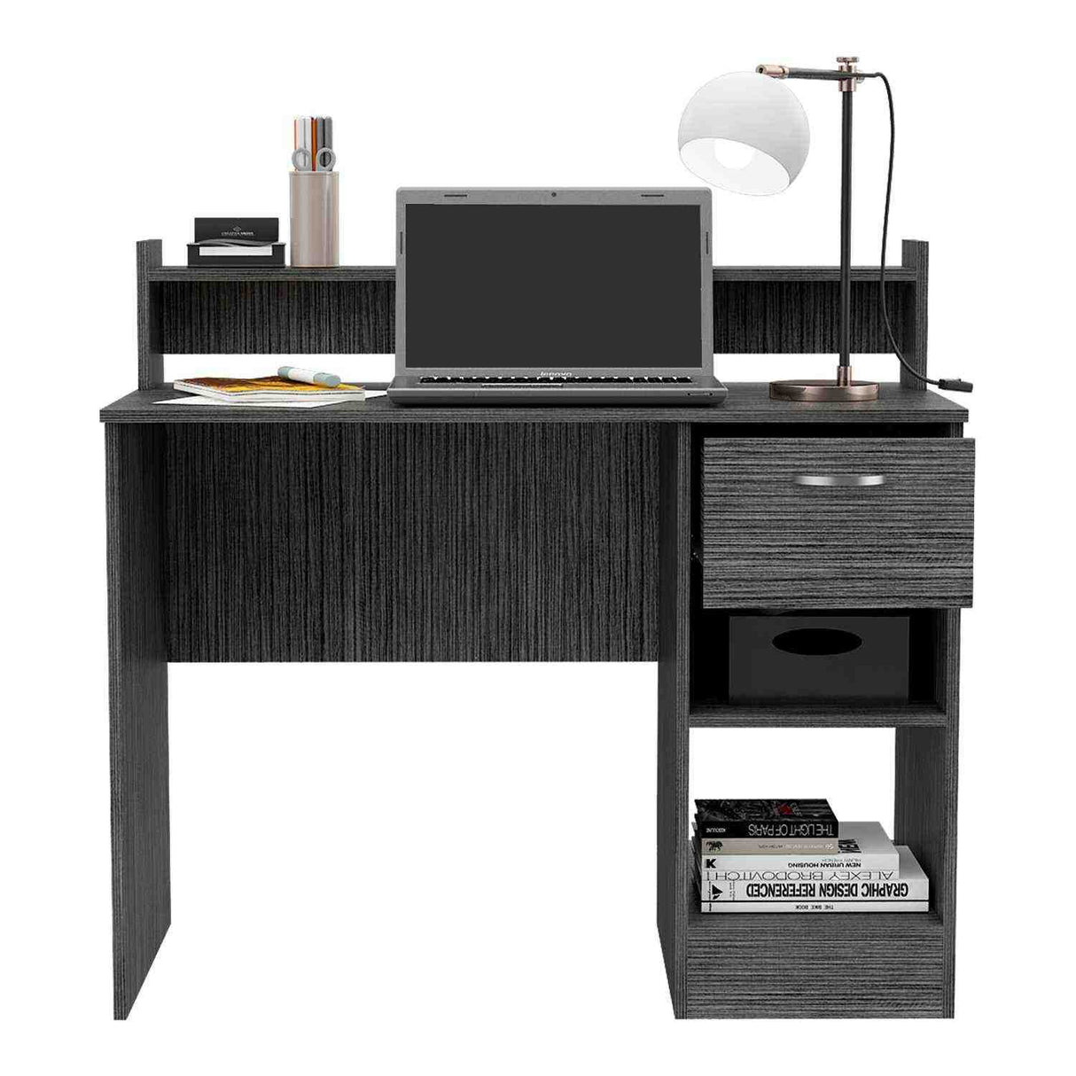 Escritorio Manaos Ceniza 102 cm con Un Cajón y Entrepaños - Escritorios | Bylmo