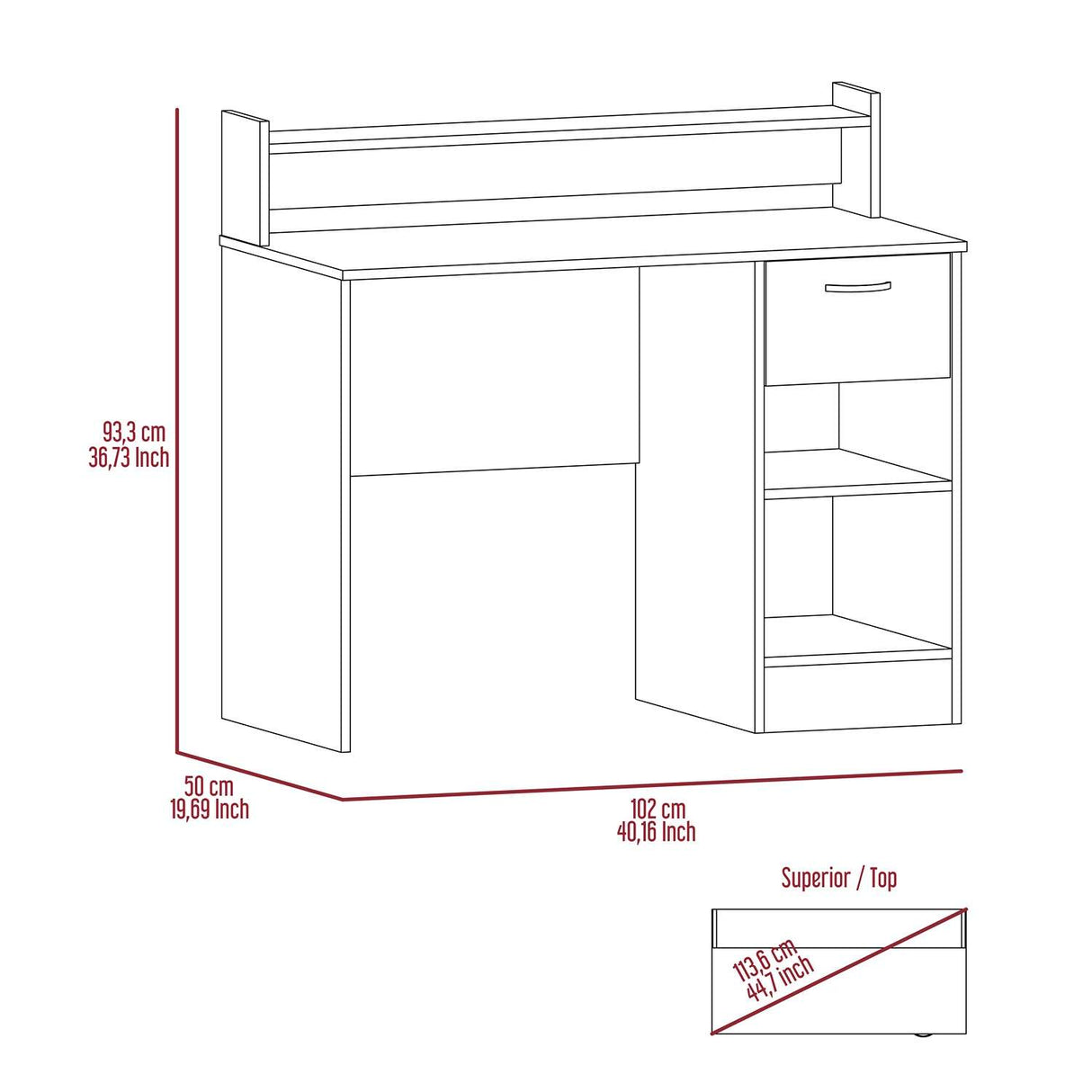 Escritorio Manaos Wengue 102 cm con Un Cajón y Entrepaños - Escritorios | Bylmo