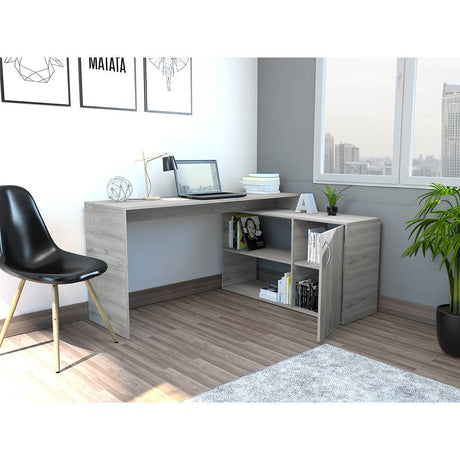 Escritorio en L Mega Ceniza 151.5x76.5cm sin Cajones y con Organizador de Libros - Escritorios y Archivadores | Bylmo