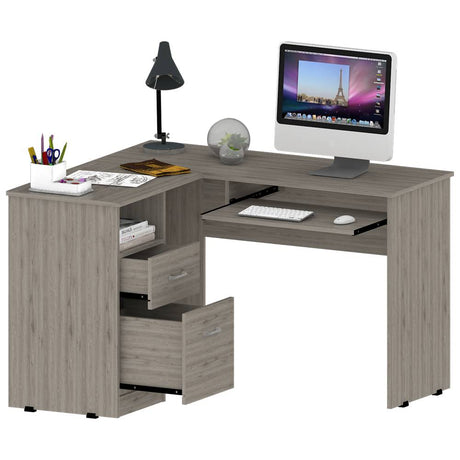 Escritorio en L Mix Ceniza 120.1x77.2cm Con Dos Cajones y con Organizador de Libros - Escritorios y Archivadores | Bylmo