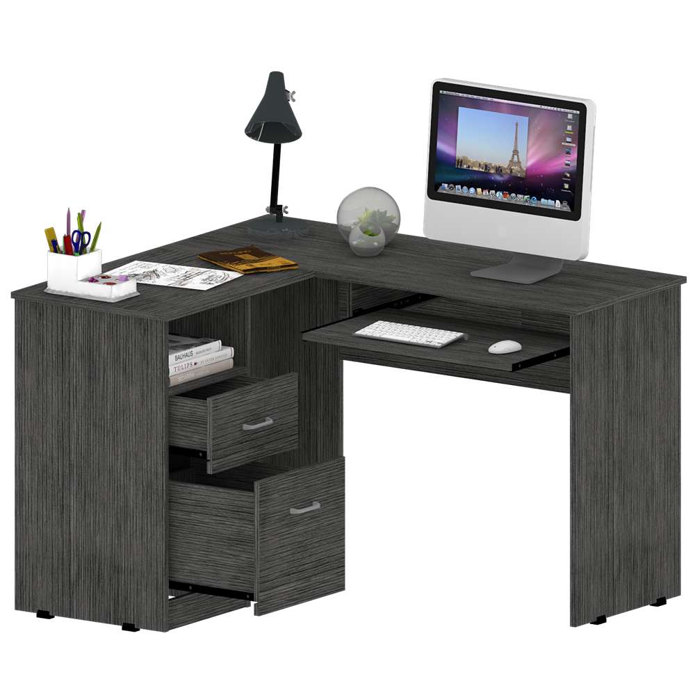 Escritorio en L Mix Roble 120 cm con Cajones y Entrepaños - Escritorios y Archivadores | Bylmo