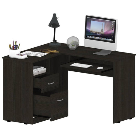 Escritorio en L Mix Wengue 120.1x77.2cm Con Dos Cajones y con Organizador de Libros - Escritorios y Archivadores | Bylmo