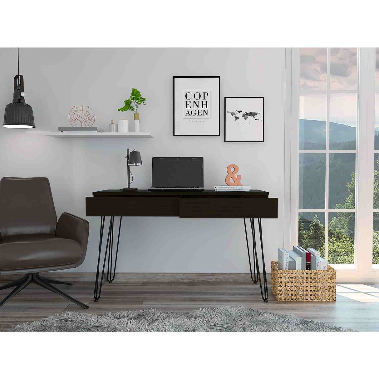 Escritorio Mumbai Wengue 120 cm con Dos Cajones y Patas Metálicas - Escritorios | Bylmo