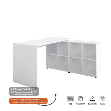 Escritorio en L Nero Blanco 140x75cm Con Tres Cajones y con Organizador de Libros - Escritorios y Archivadores | Bylmo