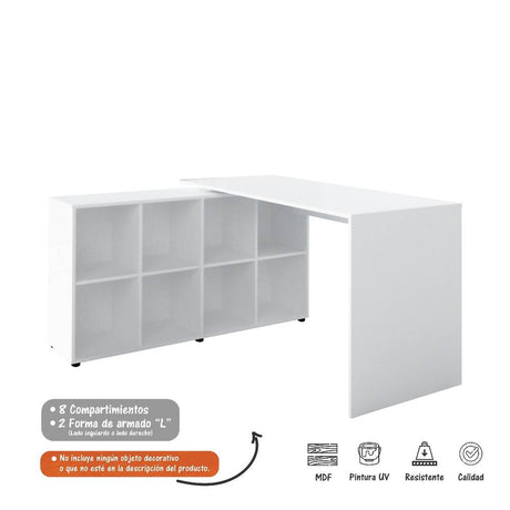 Escritorio en L Nero Blanco 140x75cm Con Tres Cajones y con Organizador de Libros - Escritorios y Archivadores | Bylmo