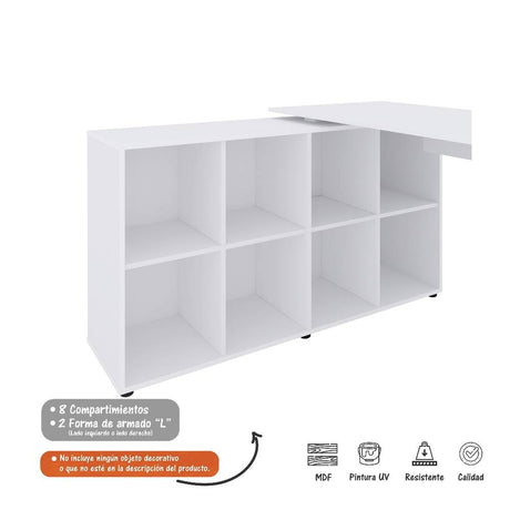 Escritorio en L Nero Blanco 140x75cm Con Tres Cajones y con Organizador de Libros - Escritorios y Archivadores | Bylmo
