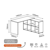 Escritorio en L Nero Blanco 140x75cm Con Tres Cajones y con Organizador de Libros - Escritorios y Archivadores | Bylmo