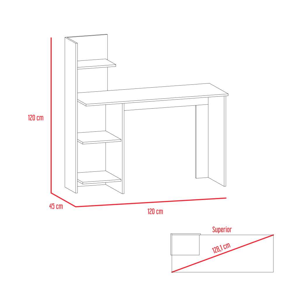 Escritorio Office Wengue y Ceniza 120x120.6cm sin Cajones y con Organizador de Libros - Escritorios y Archivadores | Bylmo