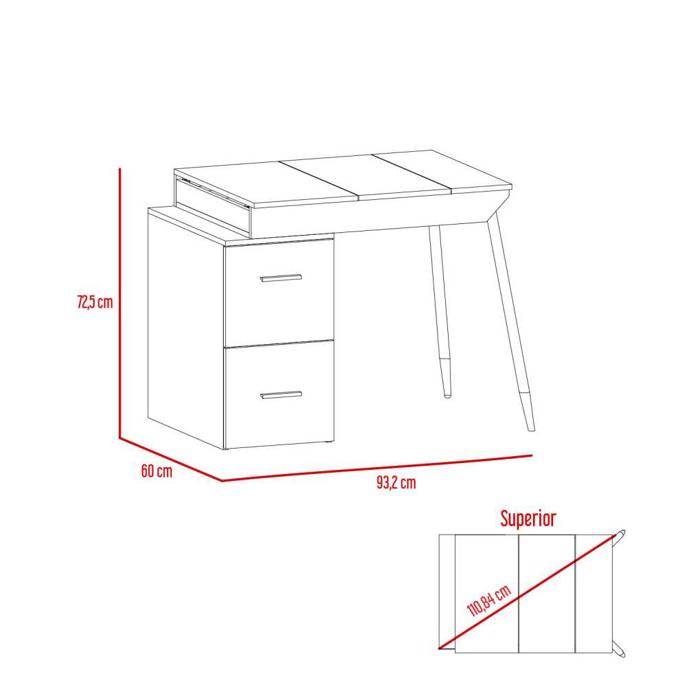 Escritorio Office Conect 90 Wengue 93 cm con Puertas y Cajones - Escritorios y Archivadores | Bylmo