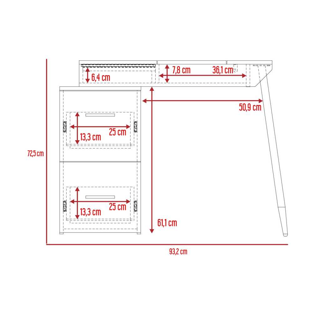 Escritorio Office Conect 90 Wengue 93 cm con Puertas y Cajones - Escritorios y Archivadores | Bylmo