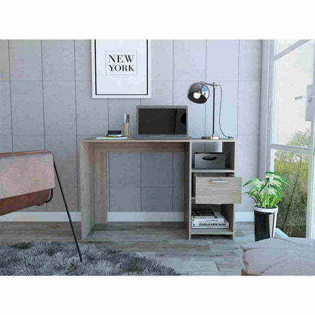 Escritorio Omma Ceniza 110 cm con Un Cajón y Dos Entrepaños - Escritorios | Bylmo