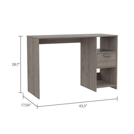 Escritorio Omma Ceniza 110 cm con Un Cajón y Dos Entrepaños - Escritorios | Bylmo