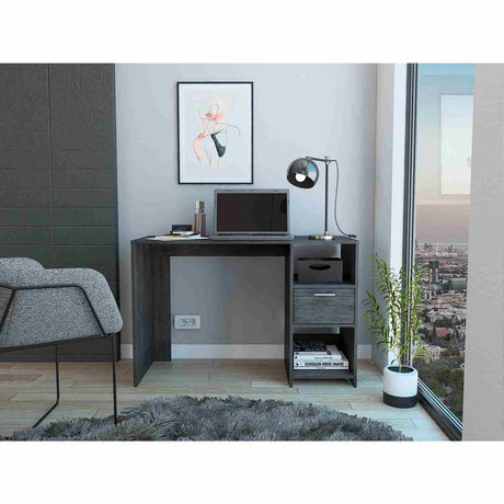 Escritorio Omma Roble Gris 110 cm con Un Cajón y Dos Entrepaños - Escritorios | Bylmo