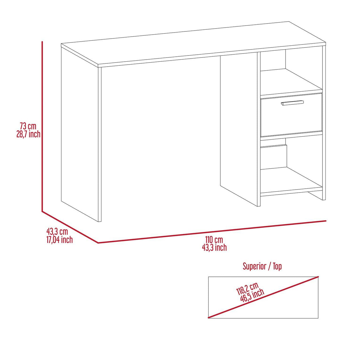 Escritorio Omma Roble Gris 110 cm con Un Cajón y Dos Entrepaños - Escritorios | Bylmo