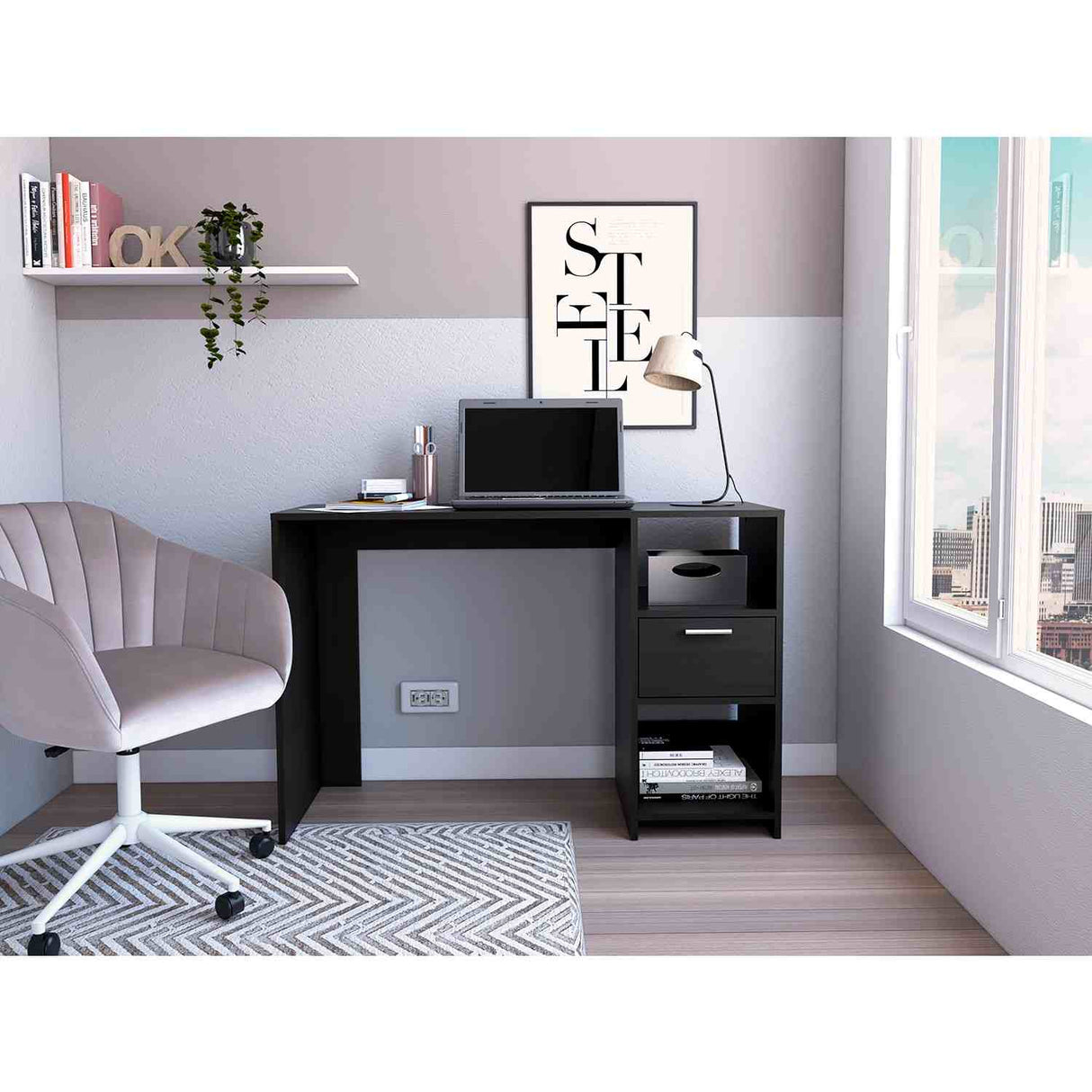 Escritorio Omma Wengue 110 cm con Cuatro Entrepaños - Escritorios | Bylmo