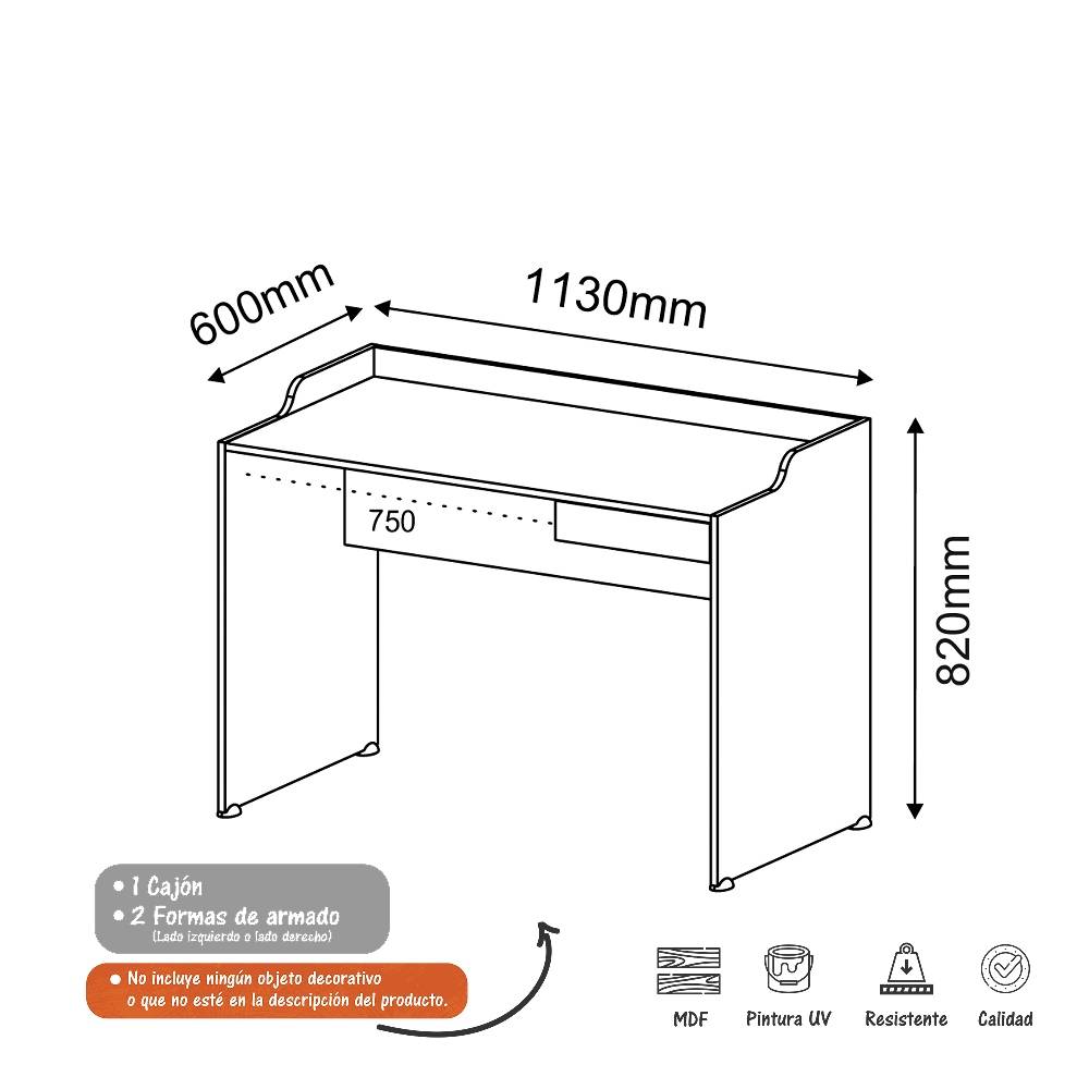 Escritorio Slim Negro 113x82cm Con Un Cajón - Escritorios y Archivadores | Bylmo